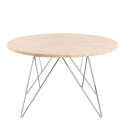 Prunus Round Coffee Table in Matt Beige and Chrome Steel Base 80x46.4cm – FTG, view 2
