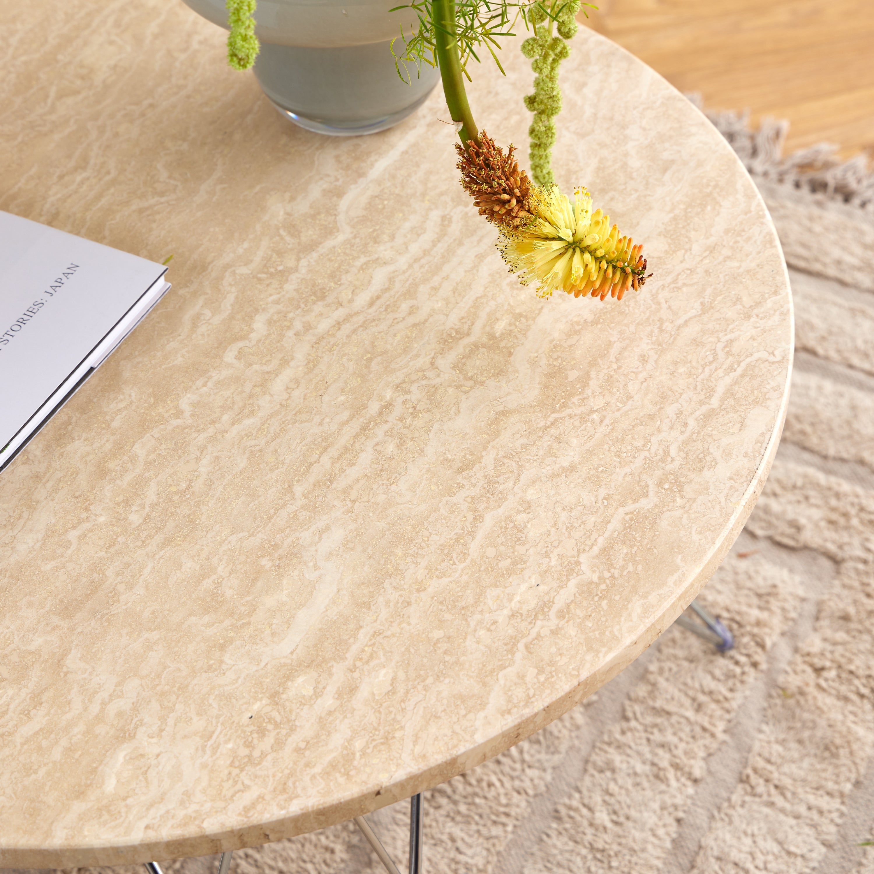 Prunus Round Coffee Table in Matt Beige and Chrome Steel Base 80x46.4cm – FTG, view 5