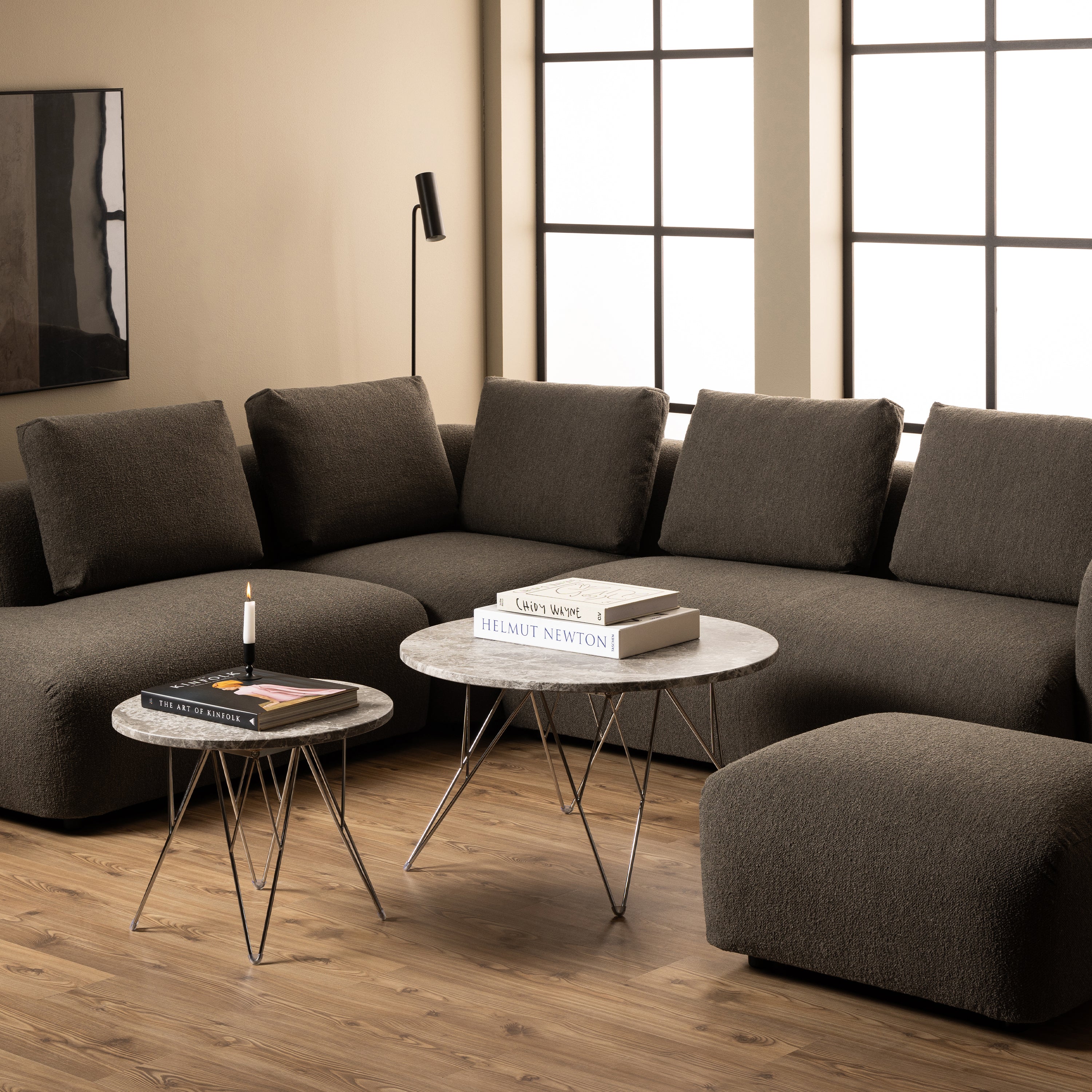 Prunus Round Coffee Table with Grey-Brown Marble Top – FTG, view 3