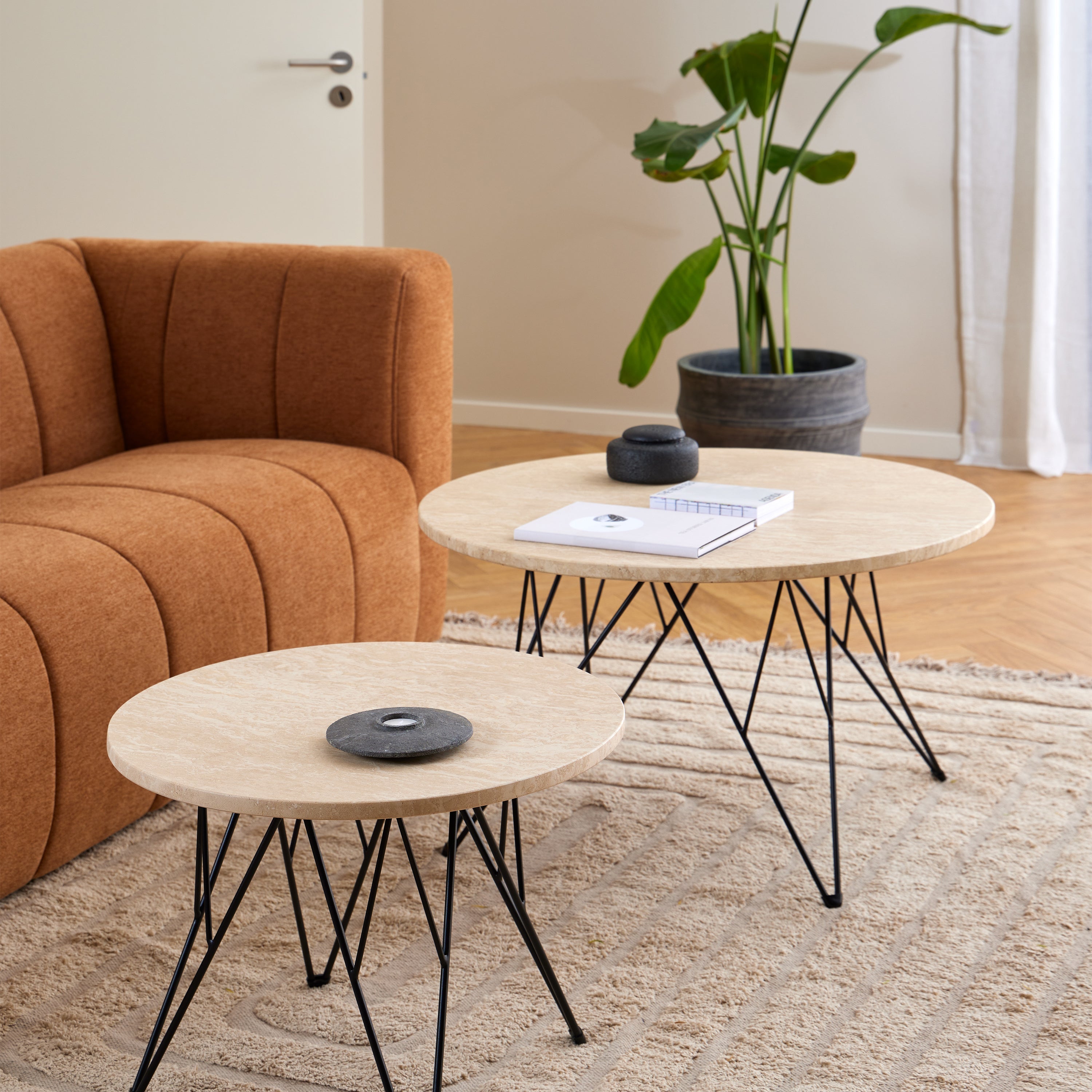 Prunus Round Coffee Table in Matt Beige and Matt Black Coated Steel Base 80x46.4cm – FTG, view 4