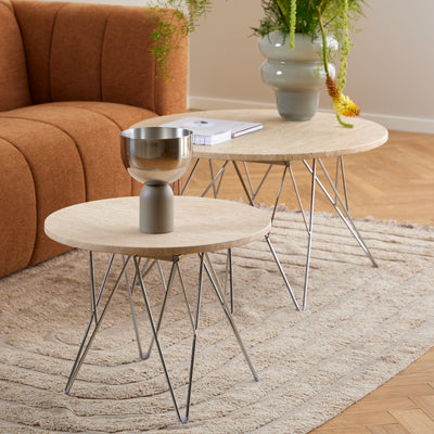 Prunus Round Side Table in Matt Beige and Chrome Steel Base 55x41.4cm – FTG, view 4