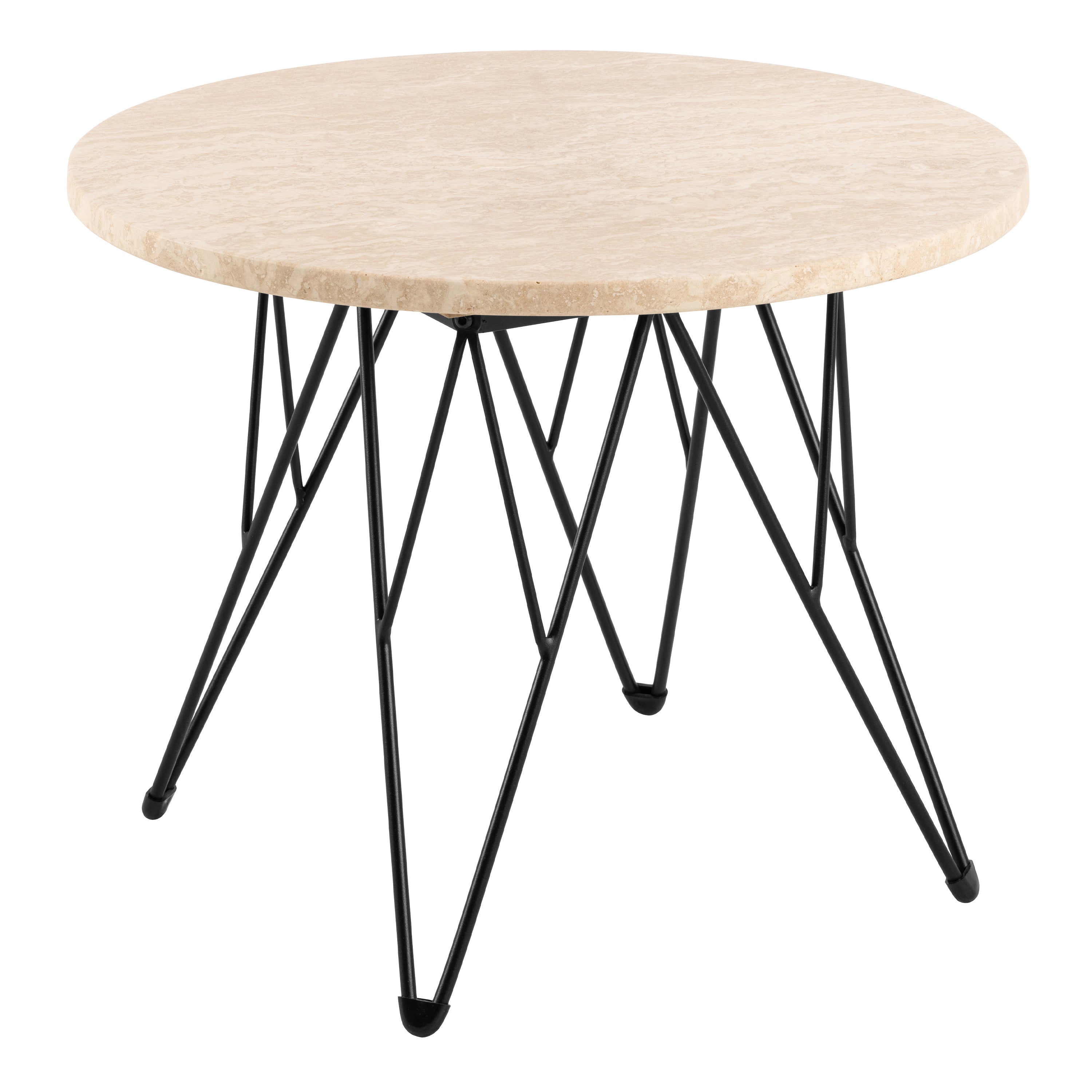 Prunus Round Side Table in Matt Beige and Black Coated Steel Base 55x41.4cm – FTG