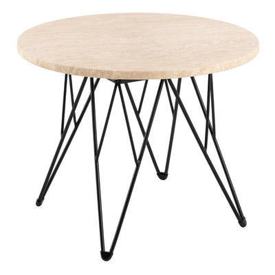 Prunus Round Side Table in Matt Beige and Black Coated Steel Base 55x41.4cm – FTG