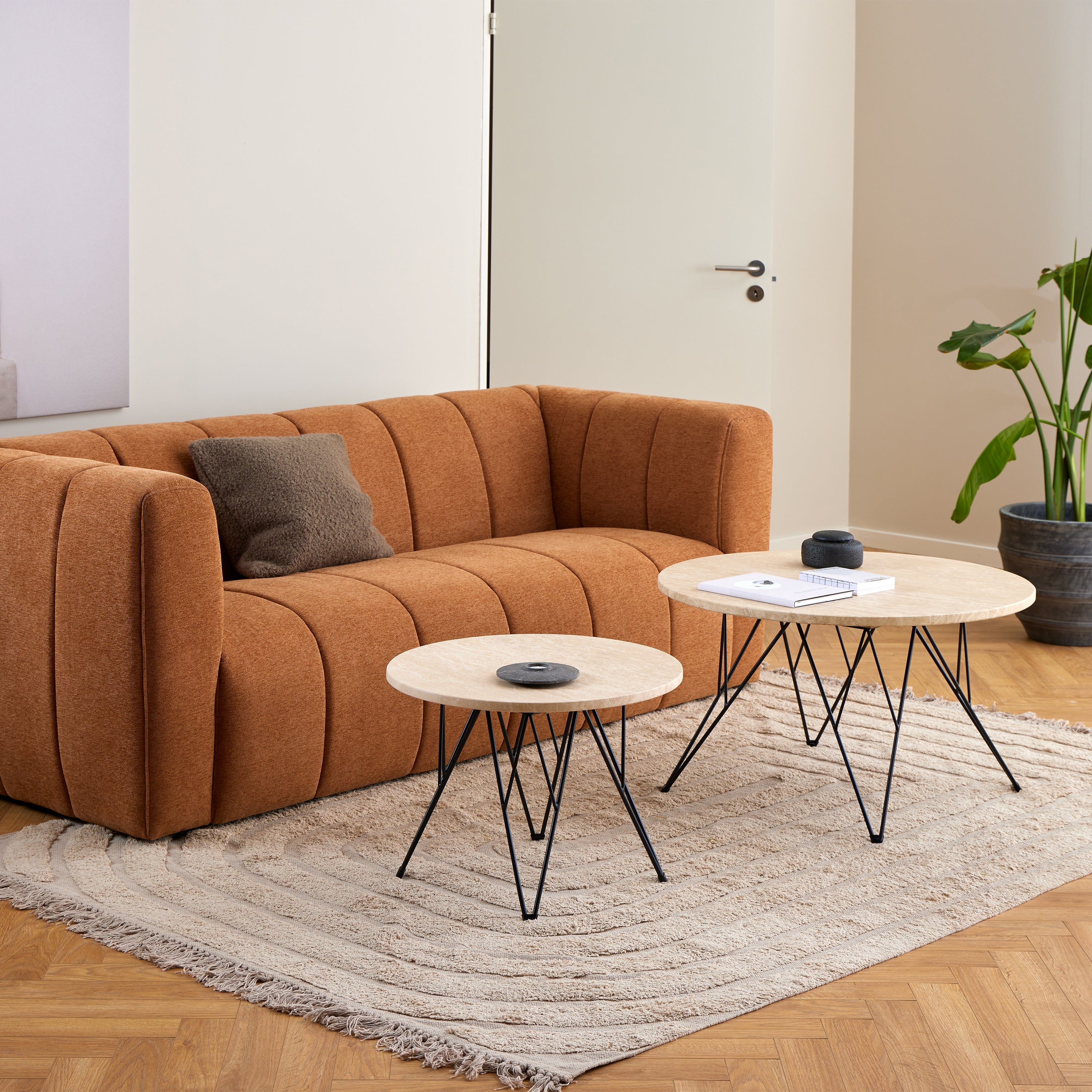 Prunus Round Side Table in Matt Beige and Black Coated Steel Base 55x41.4cm – FTG, view 3