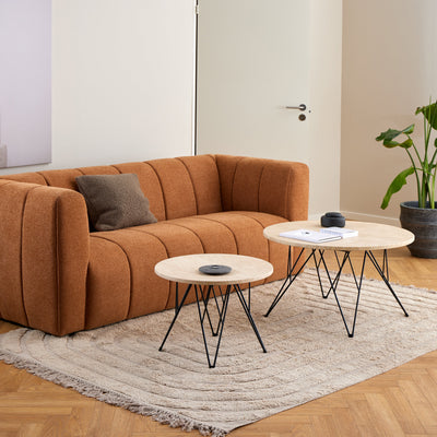 Prunus Round Side Table in Matt Beige and Black Coated Steel Base 55x41.4cm – FTG, view 3