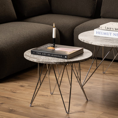 Prunus Round Side Table  with Grey-Brown Marble Top – FTG, view 4