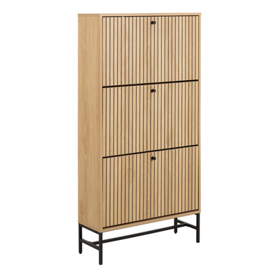 Albany Shoe Cabinet 3 Flip Down Doors in Oak/Black Legs – FTG