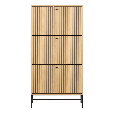 Albany Shoe Cabinet 3 Flip Down Doors in Oak/Black Legs – FTG, view 2