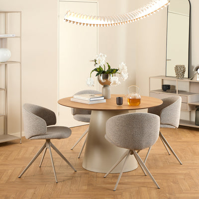 Soli Round Dining Table in Oak/Grey 120x75cm Included 4 Ella Swivel Beige Dining Chair – FTG