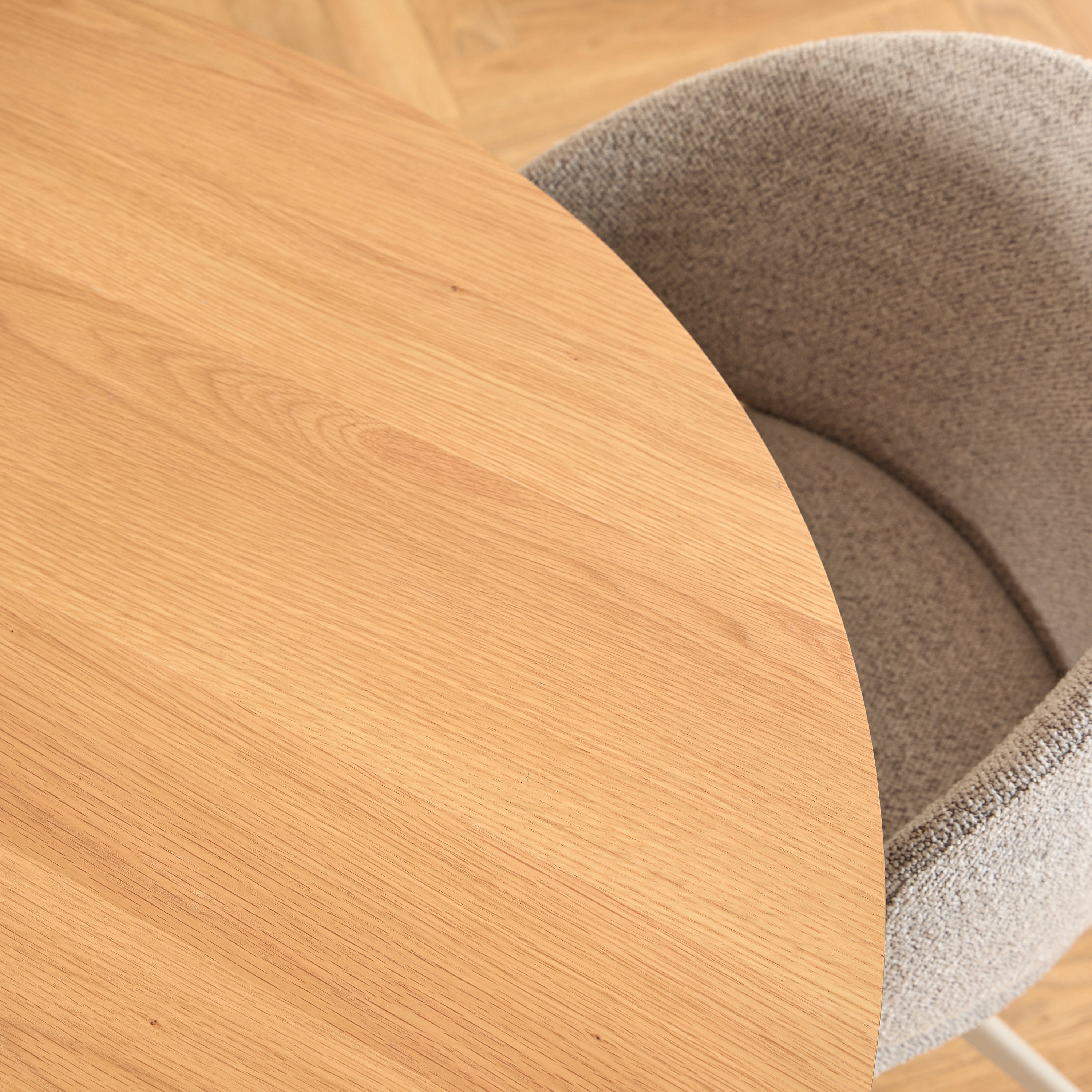 Soli Round Dining Table in Oak/Grey 120x75cm Included 4 Ella Swivel Beige Dining Chair – FTG, view 4