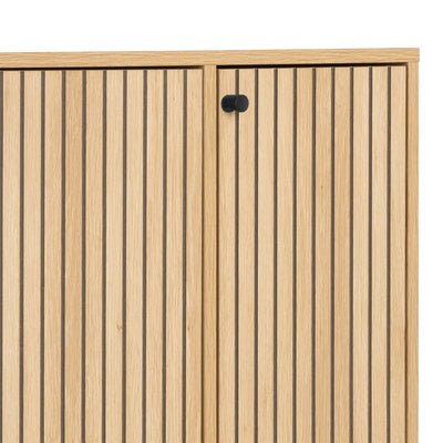 Albany Shoe Cabinet 3 Flip Down Doors 1 Pull Open Door in Oak/Black Legs – FTG, view 10