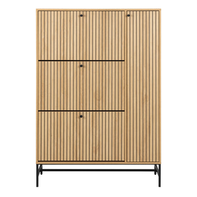 Albany Shoe Cabinet 3 Flip Down Doors 1 Pull Open Door in Oak/Black Legs – FTG, view 2