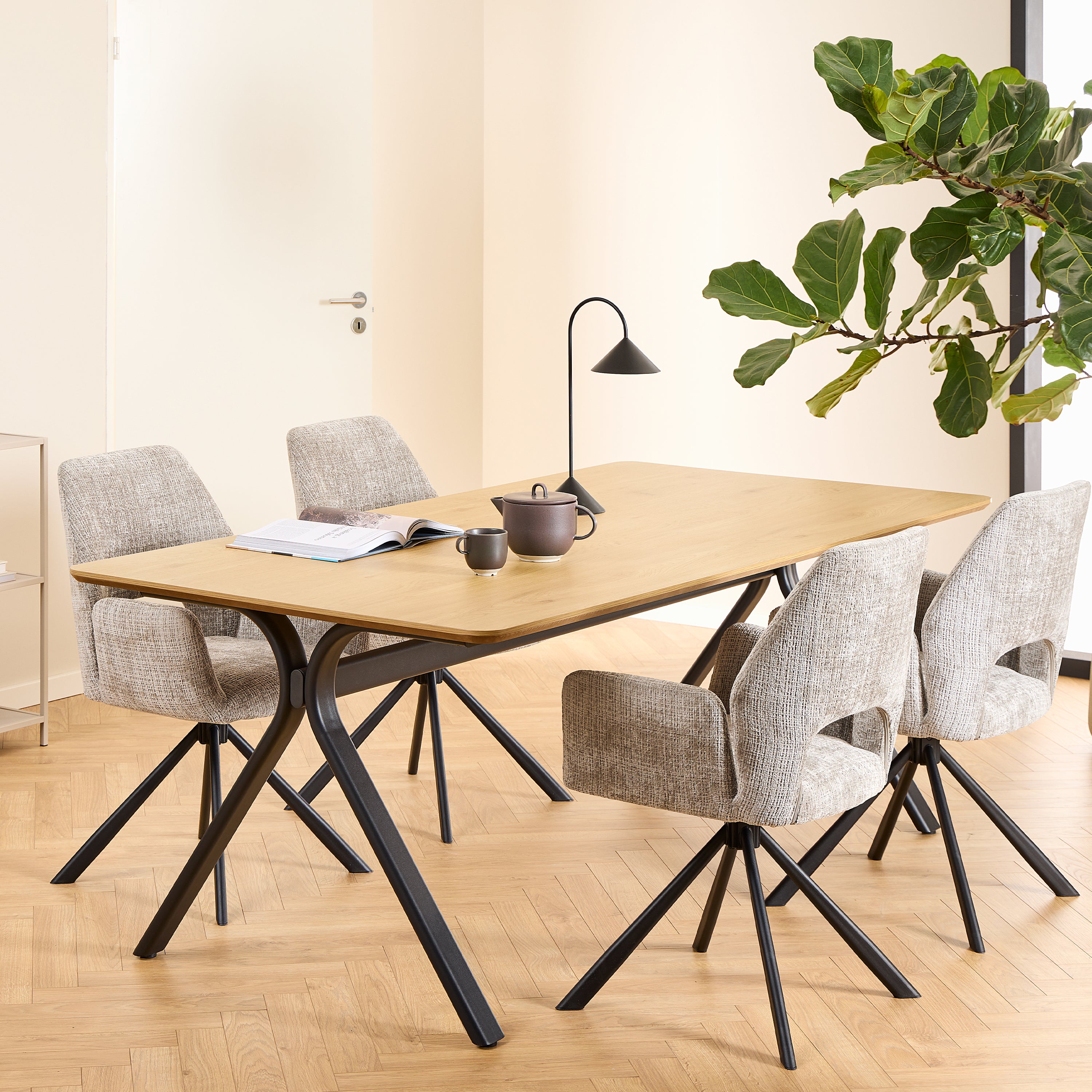 Bristol Dining Table in Wild Oak & Black Metal Base
