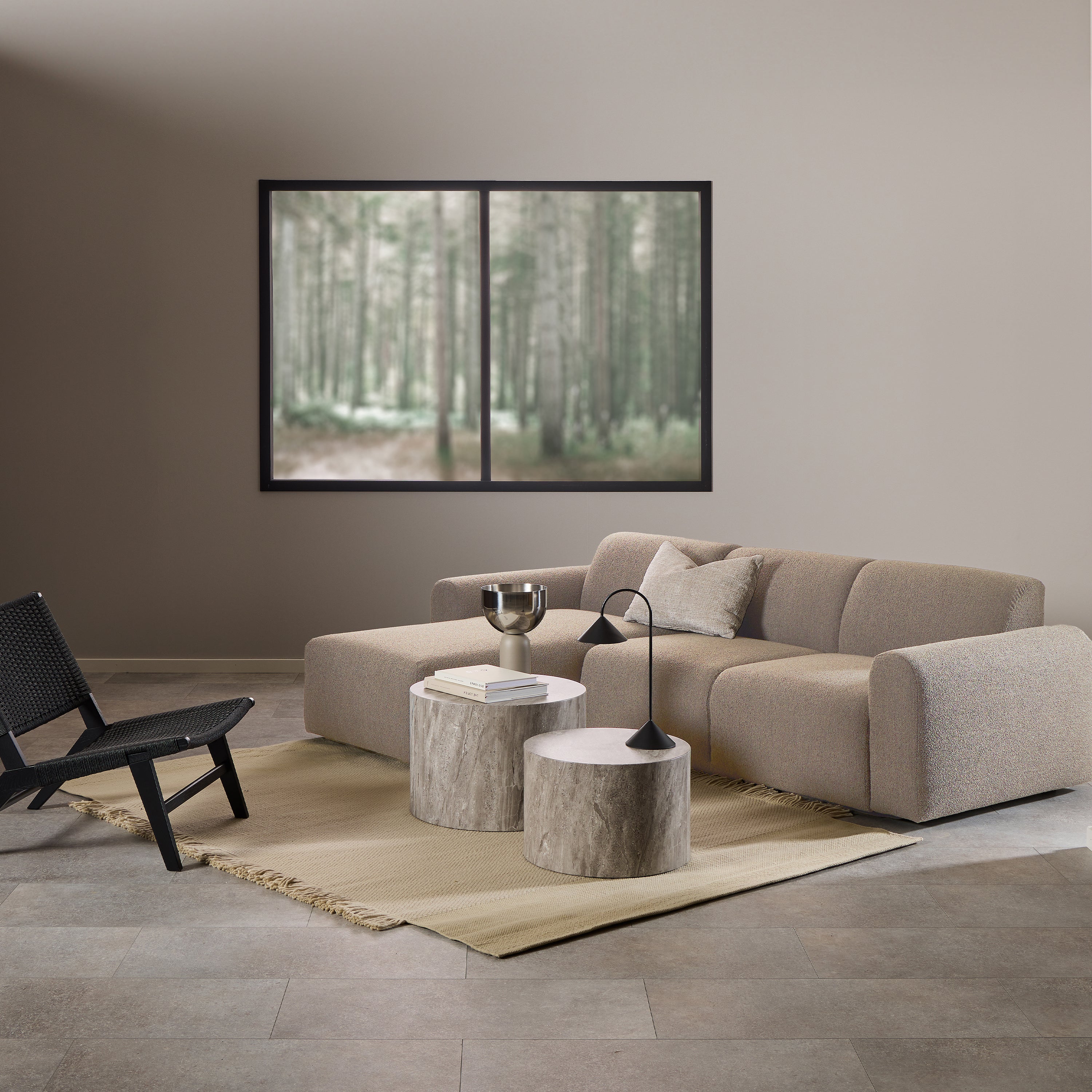 Midfield Left Hand Facing 2 Seater Chaise Longue in Boucle Beige Fabric – FTG, view 4