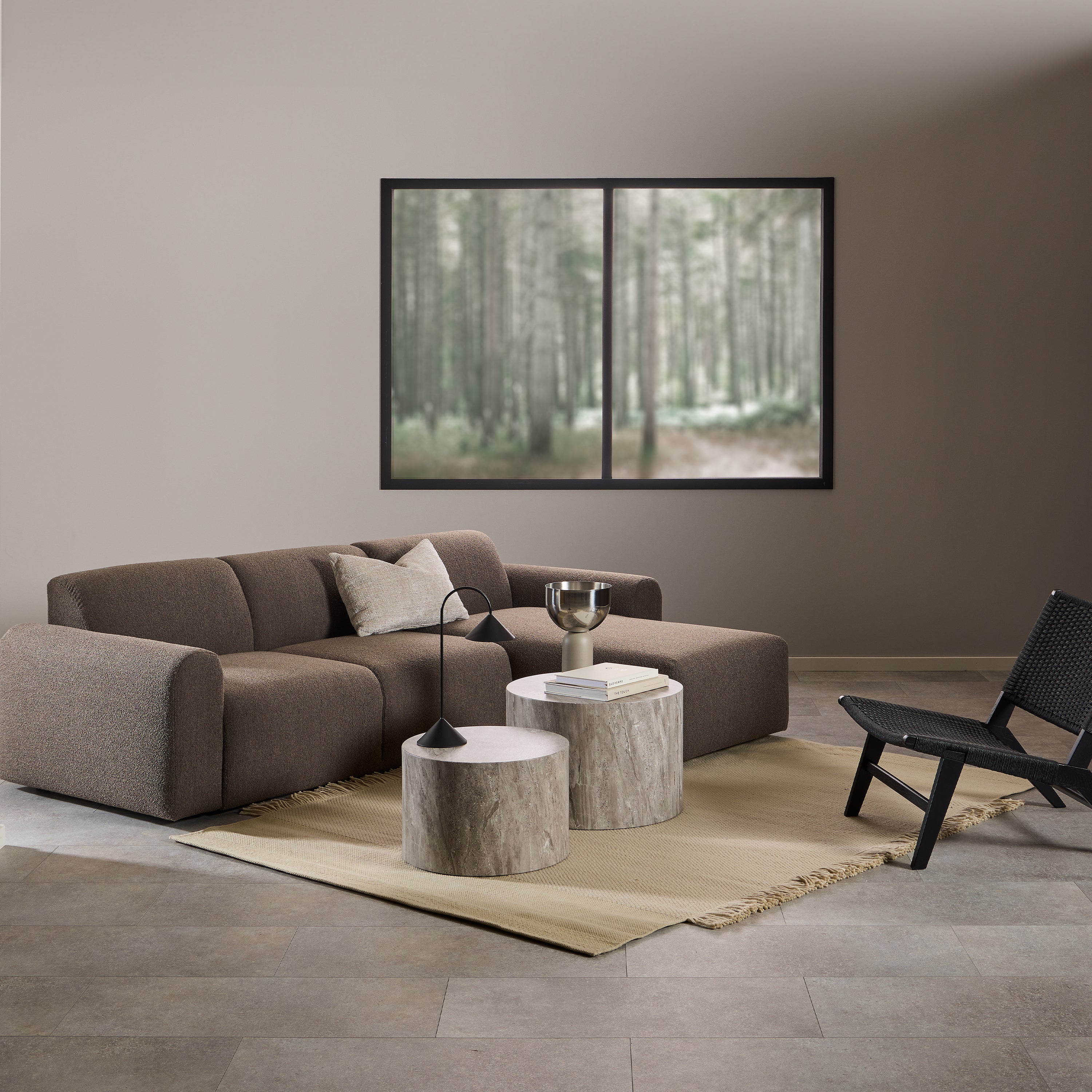 Midfield Right Hand Facing 2 Seater Chaise Longue in Boucle Taupe Fabric – FTG, view 4