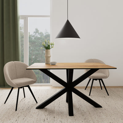 Heaven Dining Table with Wild Oak Ceramic Glass Top in Black 135x80cm