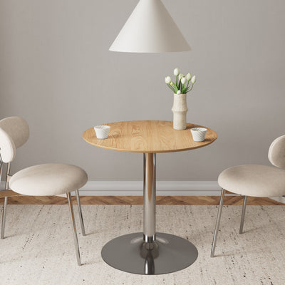Ibiza Round Café Table in Matt Oak with Chrome Base