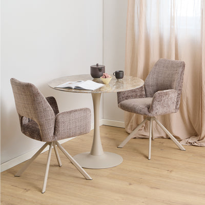 Malta Round Dining Table in Brown Ceramic with Grey Base