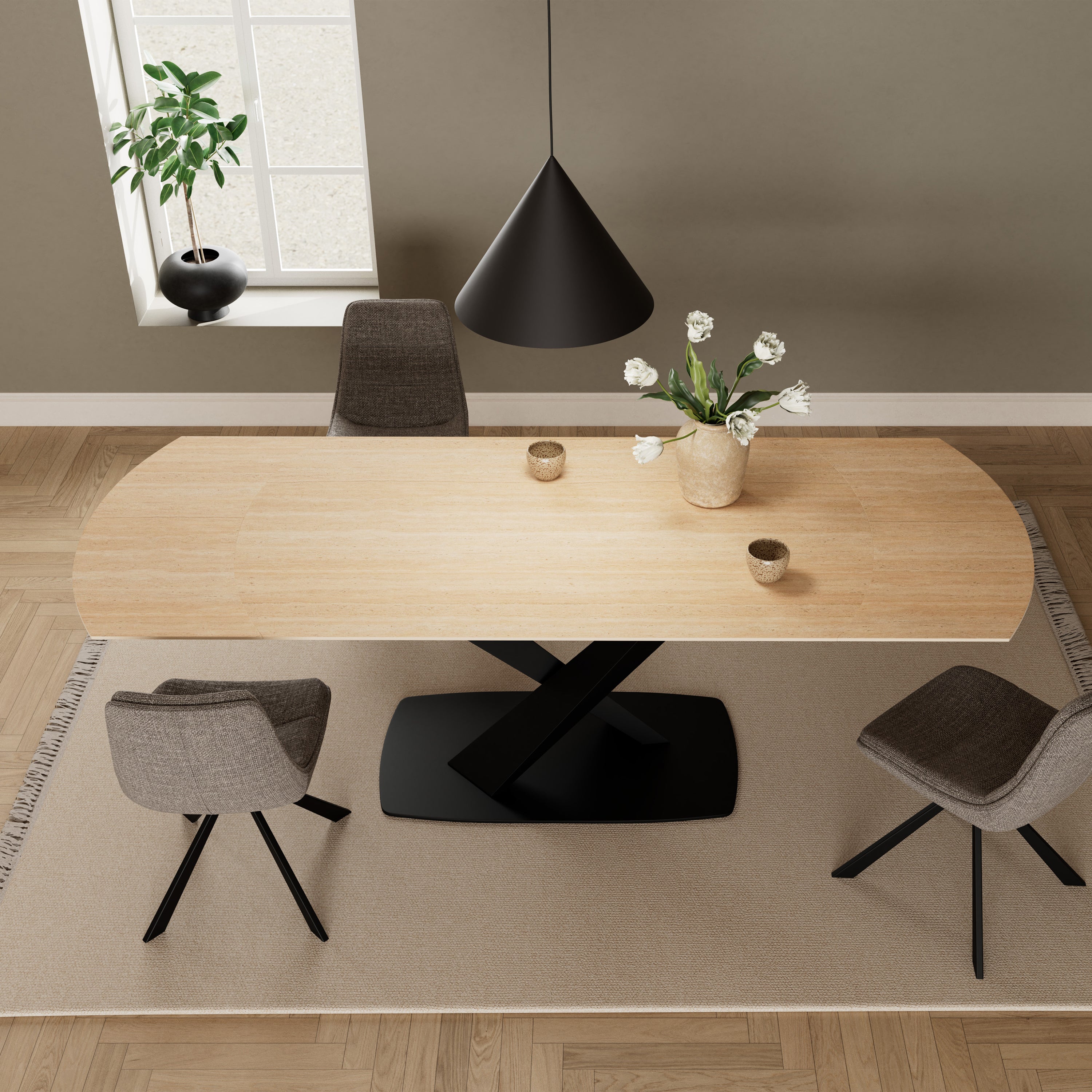 Morella Oval Extending Dining Table in Sand Ceramic 160–240cm
