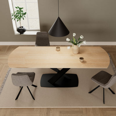 Morella Oval Extending Dining Table in Sand Ceramic 160–240cm