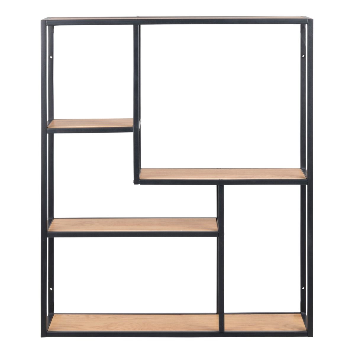 Seaford Black Metal Wide Wall Shelf with 3 Additional Oak Shelves – FTG, view 2