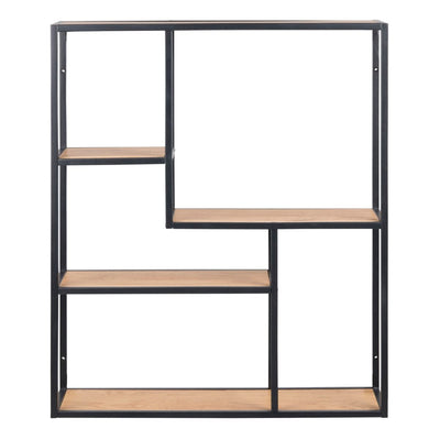 Seaford Black Metal Wide Wall Shelf with 3 Additional Oak Shelves – FTG, view 2