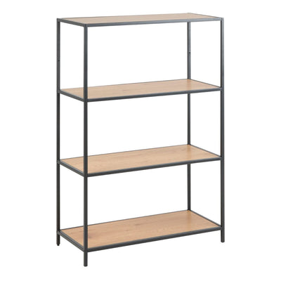 Seaford Black Metal Low Bookcase with 3 Oak Shelves – FTG