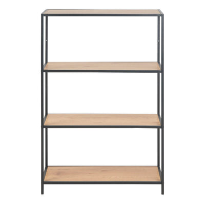 Seaford Black Metal Low Bookcase with 3 Oak Shelves – FTG, view 3