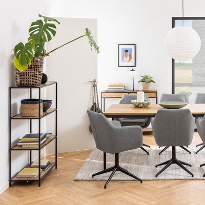 Seaford Black Metal Low Bookcase with 3 Oak Shelves – FTG, view 5