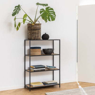 Seaford Black Metal Low Bookcase with 3 Oak Shelves – FTG, view 2