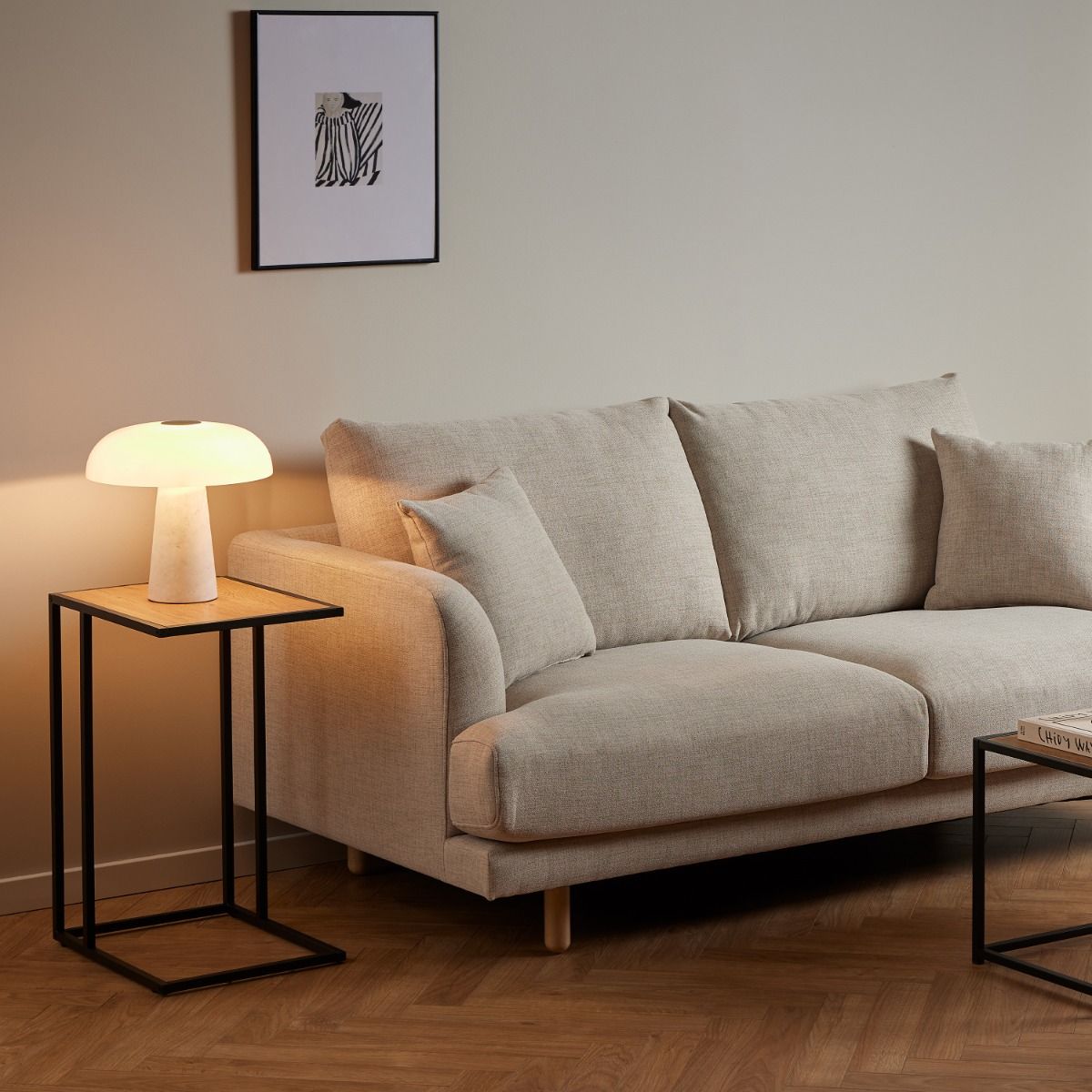 Seaford Black Metal Side Table with Oak Top – FTG, view 4