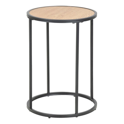 Seaford Black Metal Small Round Side Table with Oak Top – FTG, view 2
