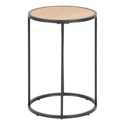 Seaford Black Metal Small Round Side Table with Oak Top – FTG