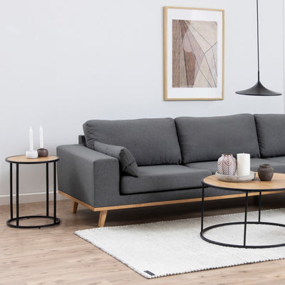 Seaford Black Metal Small Round Side Table with Oak Top – FTG, view 4