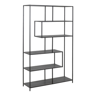 Seaford Black Metal Large Asymmetrical Bookcase with 5 Black Shelves – FTG