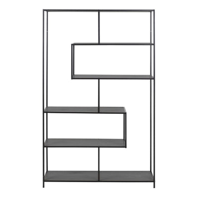Seaford Black Metal Large Asymmetrical Bookcase with 5 Black Shelves – FTG, view 2