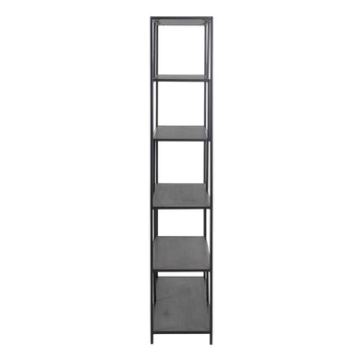 Seaford Black Metal Large Asymmetrical Bookcase with 5 Black Shelves – FTG, view 3
