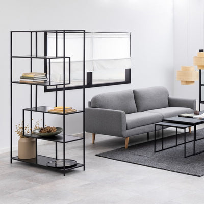 Seaford Black Metal Large Asymmetrical Bookcase with 5 Black Shelves – FTG, view 9