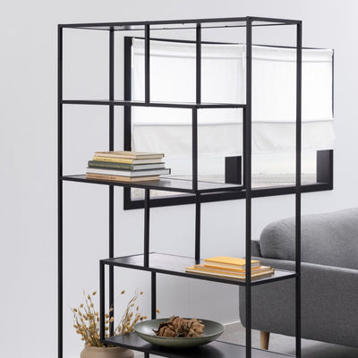 Seaford Black Metal Large Asymmetrical Bookcase with 5 Black Shelves – FTG, view 10