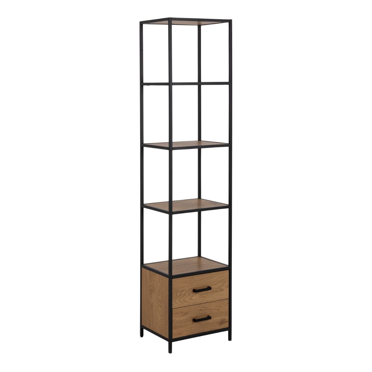 Seaford Bookcase with 2 Drawers and 3 Shelves in Black & Oak – FTG
