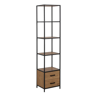 Seaford Bookcase with 2 Drawers and 3 Shelves in Black & Oak – FTG