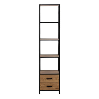 Seaford Bookcase with 2 Drawers and 3 Shelves in Black & Oak – FTG, view 3