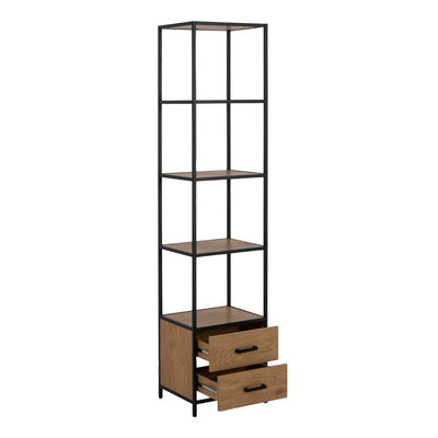 Seaford Bookcase with 2 Drawers and 3 Shelves in Black & Oak – FTG, view 2
