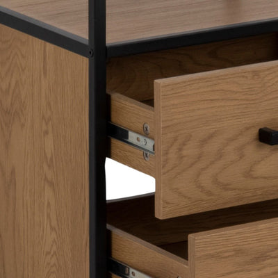 Seaford Bookcase with 2 Drawers and 3 Shelves in Black & Oak – FTG, view 5