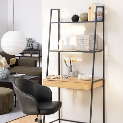 Seaford Bookcase Desk with 1 Drawer in Black and Oak – FTG, view 6