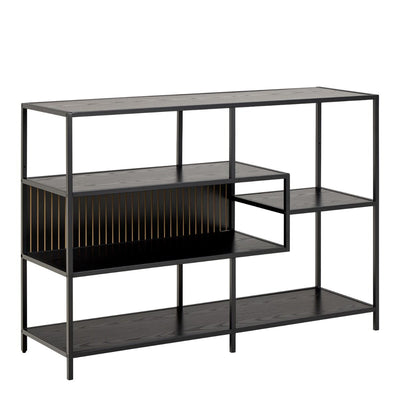 Seaford Wide Ash Black Metal Bookcase With 4 Black Ash Shelves – FTG
