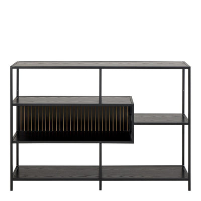 Seaford Wide Ash Black Metal Bookcase With 4 Black Ash Shelves – FTG, view 2