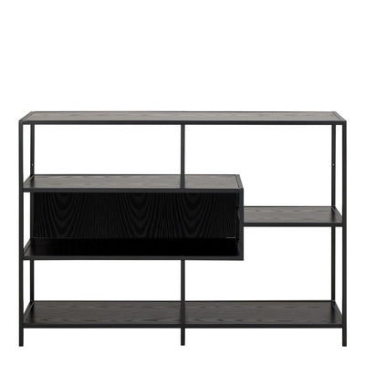 Seaford Wide Ash Black Metal Bookcase With 4 Black Ash Shelves – FTG, view 4