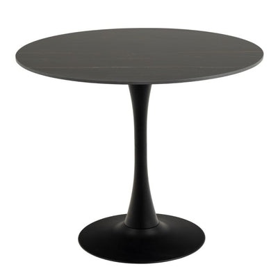 Malta Ceramic Round Dining Table in Black 90x75cm Included 4 Celia Dining Chair in Light Grey – FTG, view 2