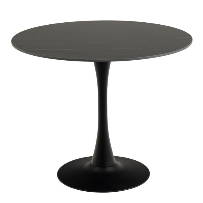 Malta Ceramic Round Dining Table in Black 90x75cm Included 4 Celia Dining Chair in Light Grey – FTG, view 2